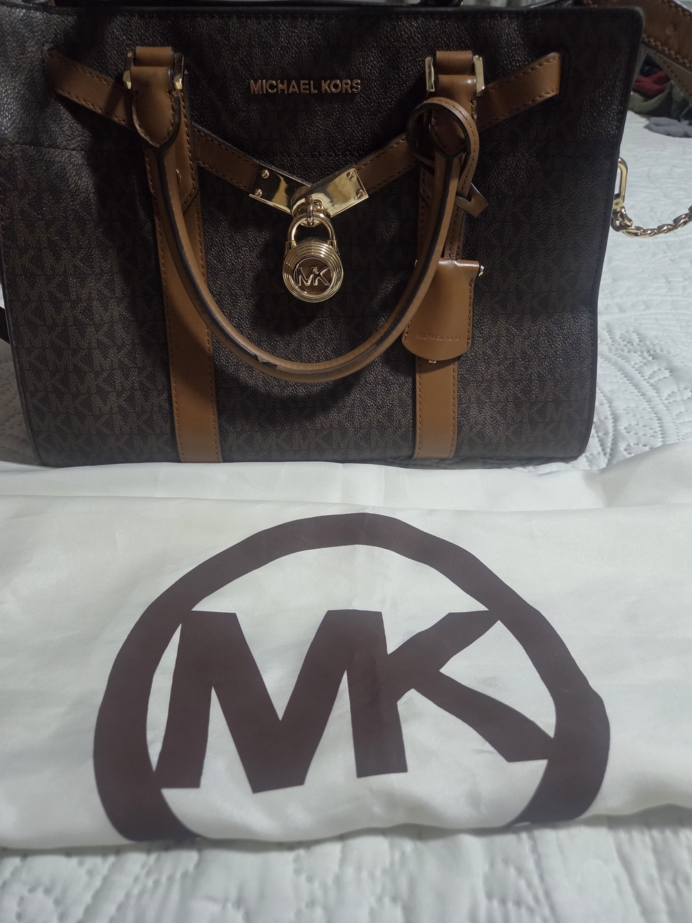 Michael Kors Brown Logo Tote Bag with Tan Trim
